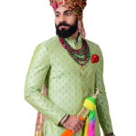 Maharaja Style Lime Green Brocade Silk Sherwani | Regal Ethnic Wear | Jaipurio